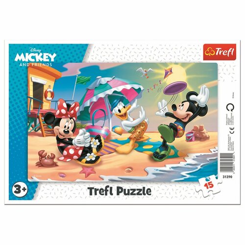 Trefl Puzzle Mickey a Minnie Zábava na pláži, 15 dielikov
