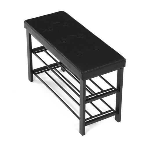 Suport pentru pantofi cu scaun, negru