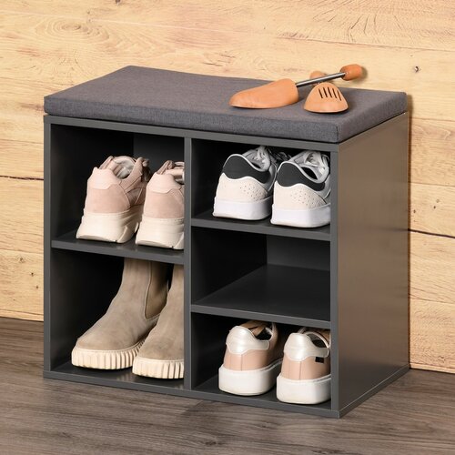 Kesper 15913 Schuhschrank mit Sitzkissen, grau, 51,5 x 48 x 29,5 cm