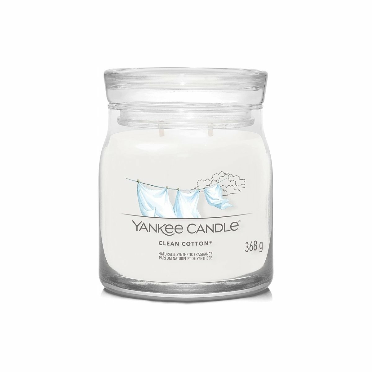 Lumânare parfumată Yankee Candle Signature în borcan, medie, Clean Cotton, 368 g