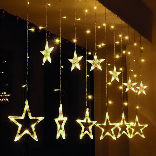 Ghirlandă de Crăciun pentru exterior Solight LED Stele, 123 LED-uri, IP44, 3 baterii AA, alb cald