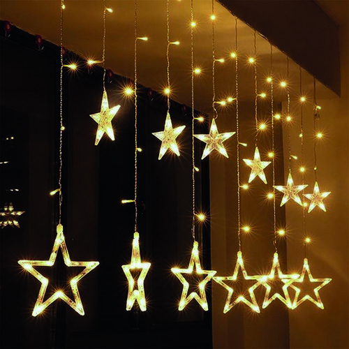 Solight LED venkovní vánoční závěs Hvězdy, šíře 3 m, 123 LED, IP44, 3x AA, teplá bílá