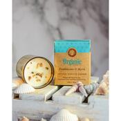 Organikus füstölő gyertya Frankincense &amp; Myrrh200 g üvegben, aranyfóliával