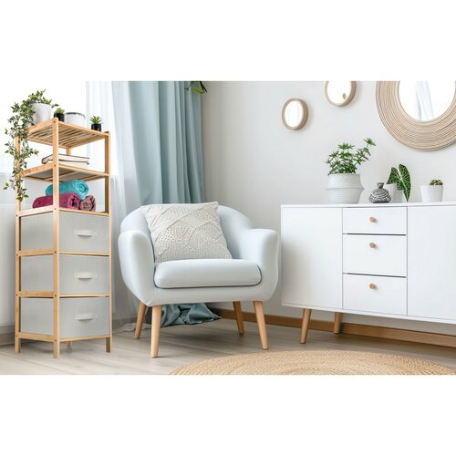 G21 Bambusowy regał z koszykami, 5 półek, beżowy