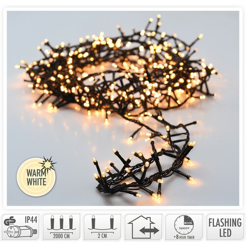 Kültéri fényfüzér, 20 m, 1000 LED, meleg fehér, időzítő, IP44