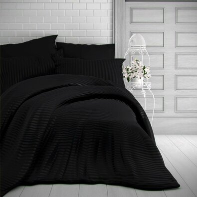 Kvalitex Satin-Bettwäsche Stripe Schwarz, 240 x 220 cm, 2 St. 70 x 90 cm