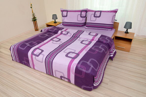 Pościel z kory Geometrie fioletowa, 140 x 200 cm,, 140 x 200 cm, 70 x 90 cm