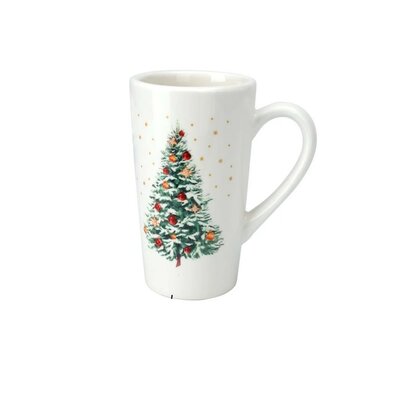 Díszített fa karácsonyi porcelán bögre, 550 ml