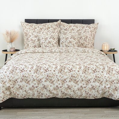 Kvalitex Krepp-Bettwäsche Blumenmuster beige, 200 x 200 cm, 2x 70 x 90 cm