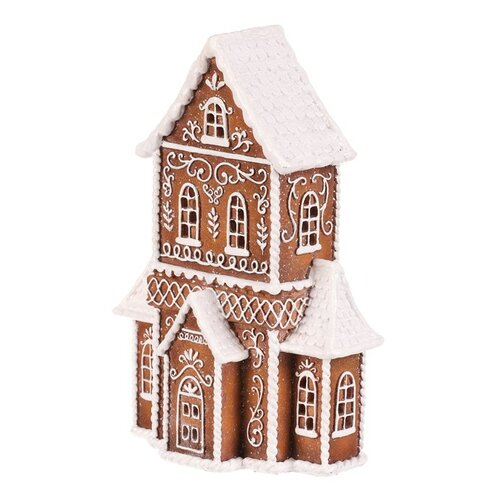 Vianočná dekorácia Perníkový kostolík, polyresin, LED, hnedá