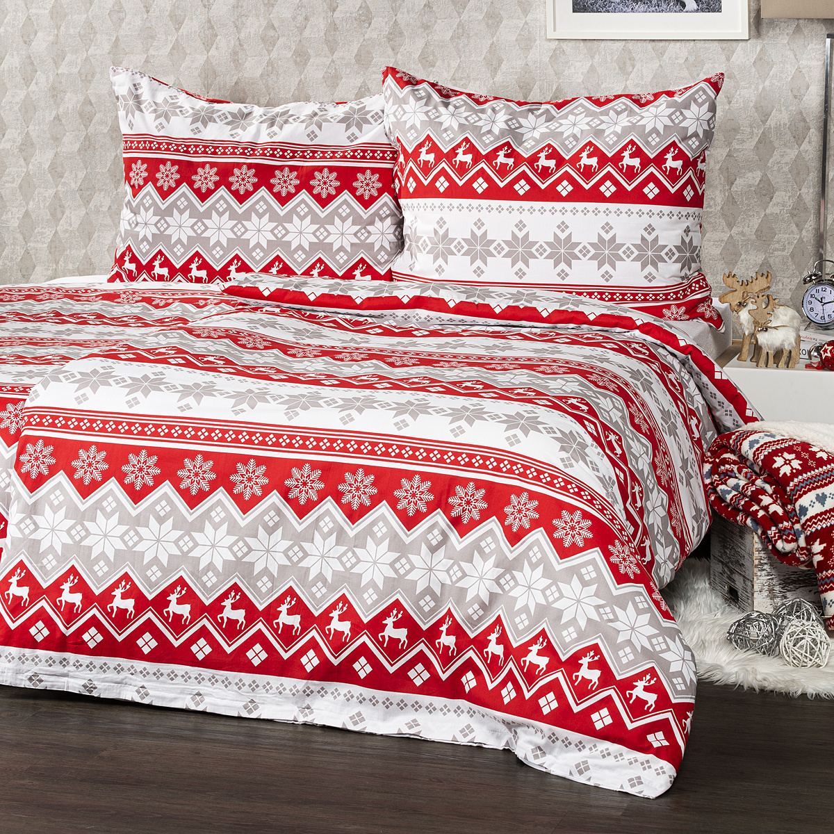 Lenjerie pat de Crăciun 4Home Red nordic, flanelă, 140 x 220 cm, 70 x 90 cm