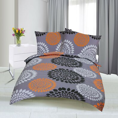 Pościel satynowa Lucie Szaro-pomarańczowy, 140 x 220 cm, 70 x 90 cm