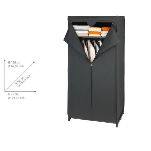 Wenko Faltbarer Kleiderschrank aus PEVA-Folie mit Regal, Deep Black, 160 x 50 x 75 cm