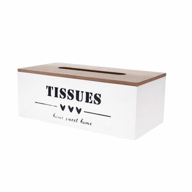 Lesena škatlica za robčke Home sweet home bela, 24x 12 x 9 cm