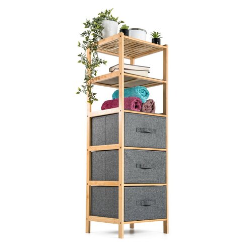 G21 Bambusz polc kosarakkal, 5 polc, szürke