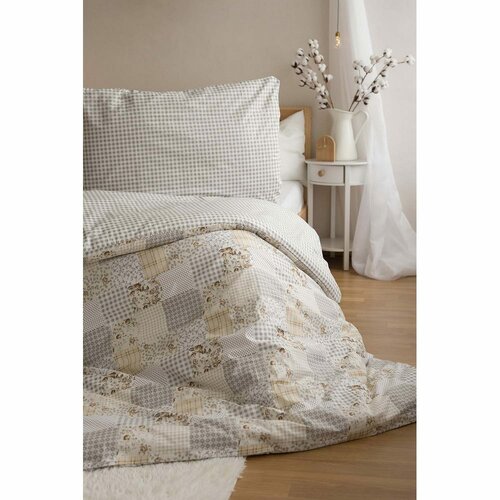 Baumwollbettwäsche Patchwork Beige, 140 x 200 cm, 70 x 90 cm