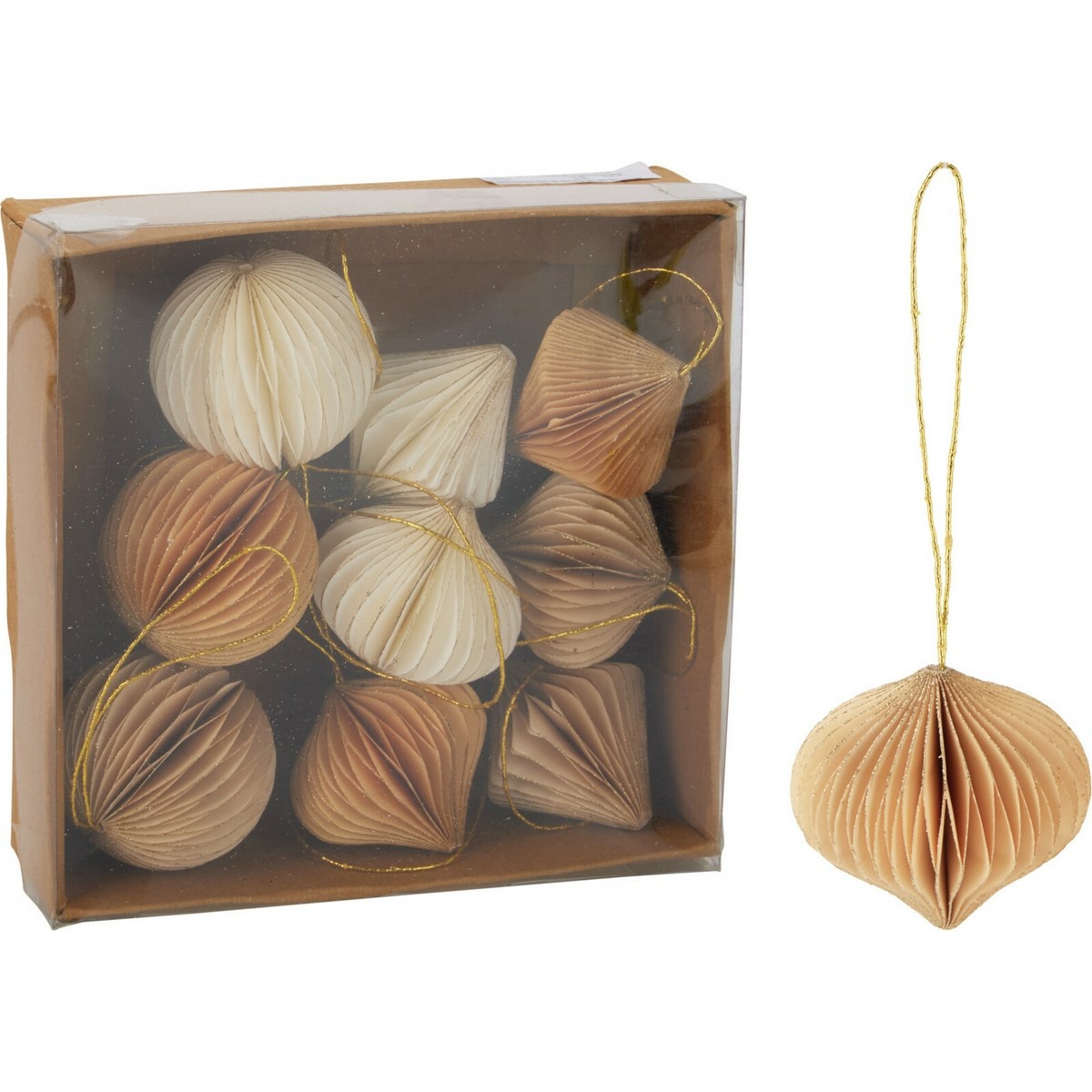 Súprava 9 ks vianočných ozdôb Ornaments, zlato-béžová, 6 cm, honeycomb