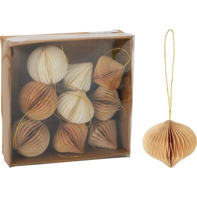 Set de 9 ornamente de Crăciun, auriu-bej, 6 cm, fagure de miere