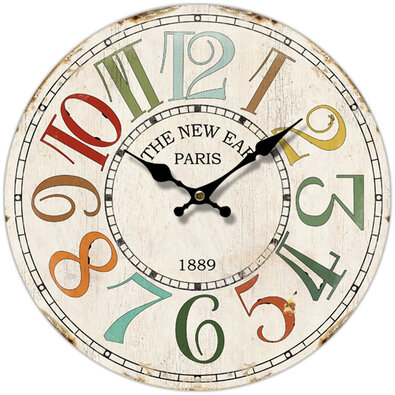 Drewniany zegar ścienny Paris 1889, śr. 34 cm