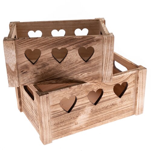 Set de cutii decorative din lemn Hearts 2 buc natural