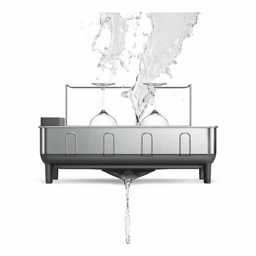 Simplehuman Geschirrabtropfer mit Glashalter, Edelstahlrahmen, grau