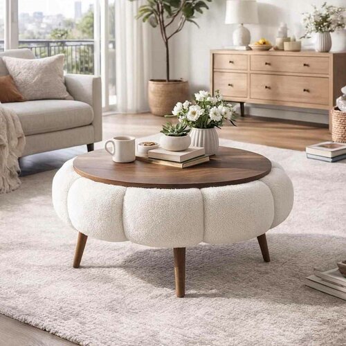 Odkládací čalouněný stolek Daisy 60 White Walnut