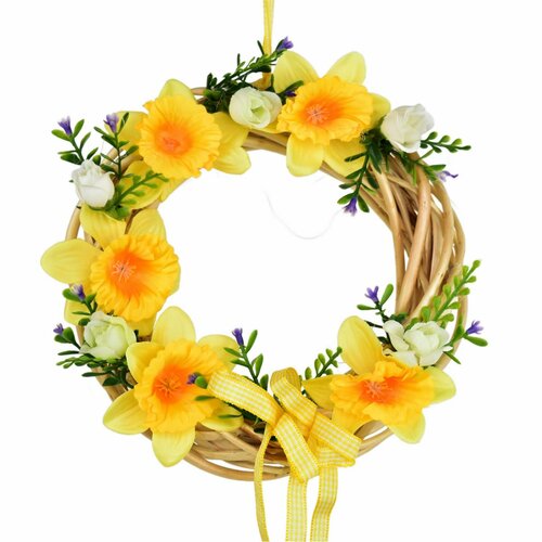 Wiosenna wianek z gałązek z żółtymi narcyzami, 20cm