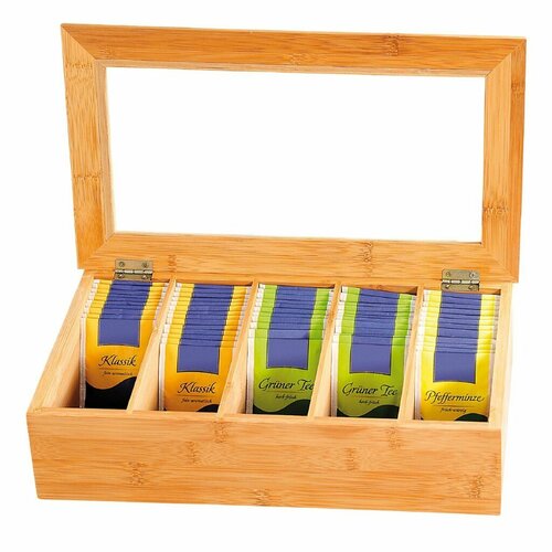 Kesper 58900 Organizer na herbatę bambusowy, 5 przegródek, 36 x 20 x 9 cm
