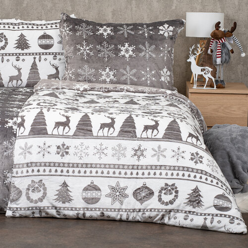 4Home Різдвяна постільна білизна з мікрофланелі Christmas time сірий, 140 x 200 см, 70 x 90 см