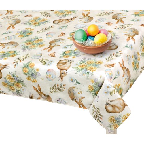 Bellatex Tischtuch Osterhase Blume beige , 100 x 100 cm