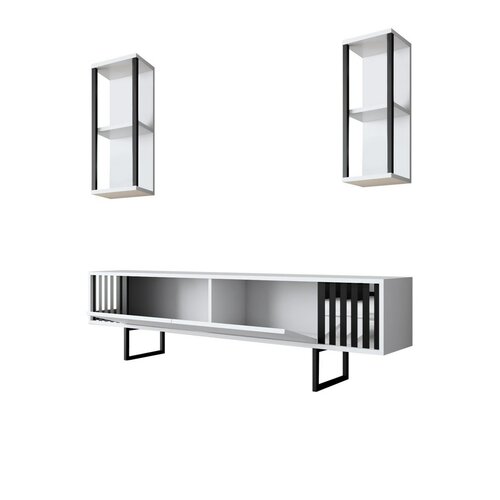 Chrome White and Black TV-asztal polcokkal