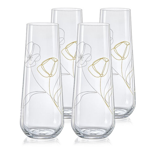 Crystalex Set 4 pahare pentru prosecco Stemless 250 ml, flori de câmp