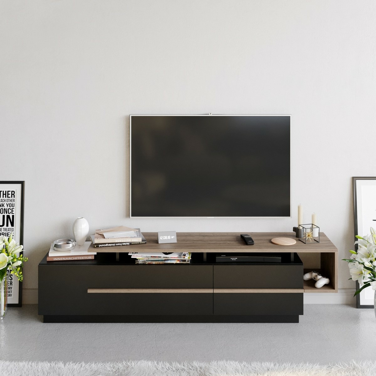 Televízny stolík Pia Black and Walnut