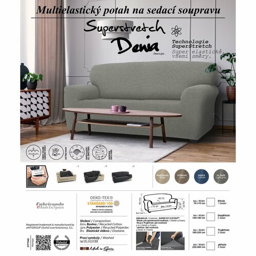 Stretchbezug für Sofa Denia hellgrau, 220 - 260 cm