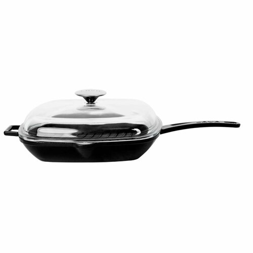 LAVA Metal Gusseisen Grillpfanne mit Deckel Schwarz, 28 x 28 cm