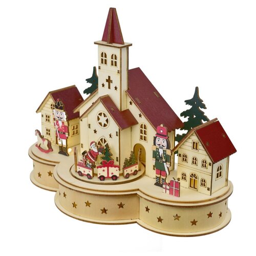 Božična svetleča vasica z vozečim vlakom, 30 x 14 x 21 cm, LED