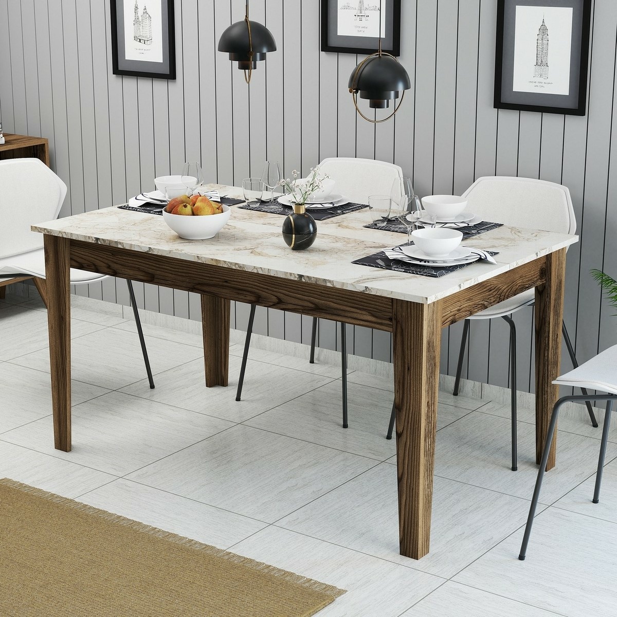 Jedálenský stôl Milan Walnut and White
