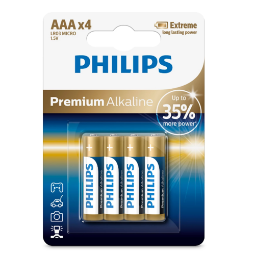 Philips baterije AAA 1,5 V Premium Alkaline, 4 kos