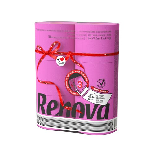 Renova 3-vrstvový toaletný papier, 6 ks, tm. ružová