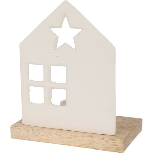Suport decorativ pentru lumânări Căsuță cu steaalb, 13 x 19 x 8 cm