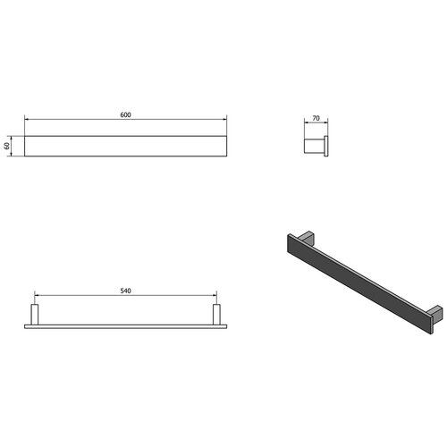 SAPHO PX064 Suport pentru prosoape, 60 x 6 cm,negru mat