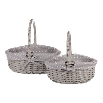 Weidenkorb-Set mit Stoff Grauer Punkt, 2 Stück, 2 Größen, 31 x 28 x 26 cm