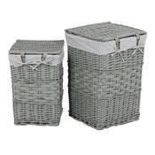 Set de coșuri de răchită pentru rufe Buline gri 2 bucăți, 2 dimensiuni, 40 x 60 x 40 cm