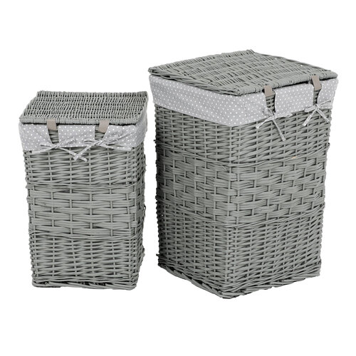 Wäschekorb-Set aus Weide Grauer Punkt,2 Stück, 2 Größen, 40 x 60 x 40 cm