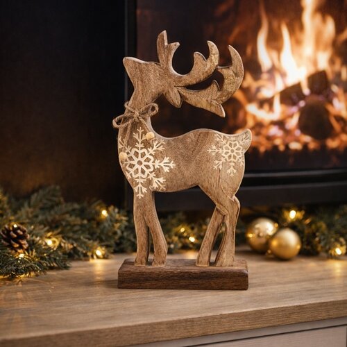 Decorațiune din lemn de mango 4Home Snowflake Deer, 33 cm