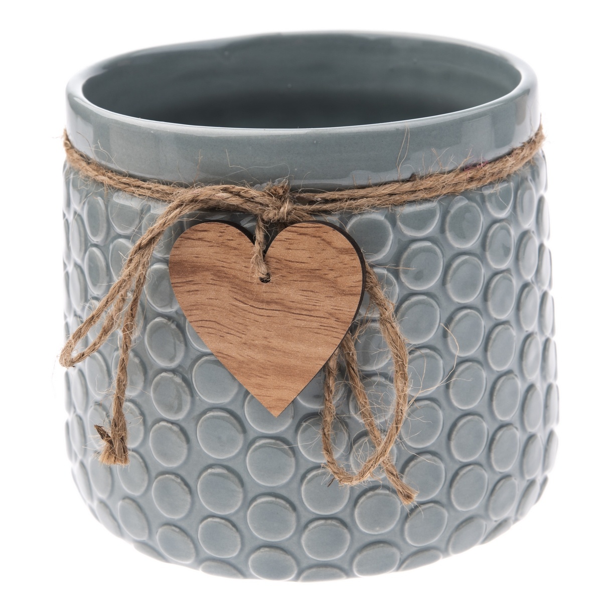 Ceramiczna osłonka na doniczkę Heart, szary, 12,5 x 14 cm