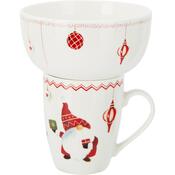 Porcelanasti skodelica in skleda, komplet Božični škrat