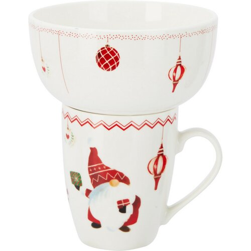 Zestaw kubka porcelanowego i miseczki Świąteczny krasnal