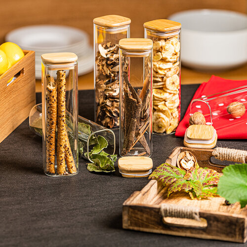 4Home Steklena posoda za živila z pokrovom Bamboo,530 ml