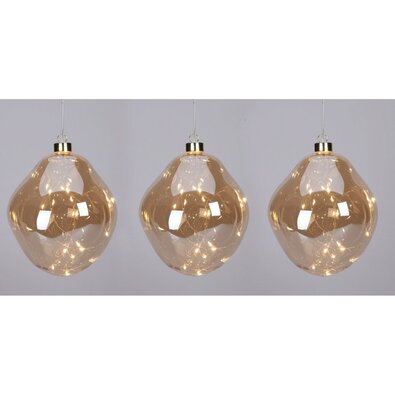 Komplet 3 organskih božičnih LED okraskov v oblikikrogle, zlati